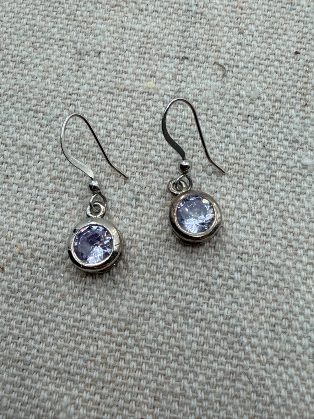 Lavender Crystal Bezel Drop Earrings in Sterling-Tone Metal